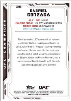 2014 Topps UFC Champions #29 Gabriel Gonzaga Back