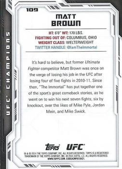 2014 Topps UFC Champions #109 Matt Brown Back