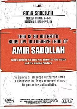 2009 Topps UFC Round 2 - Autographs #FA-ASA Amir Sadollah Back