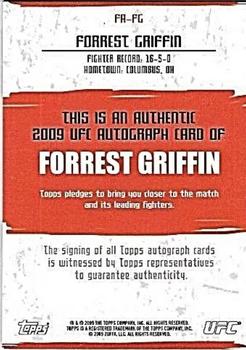 2009 Topps UFC Round 2 - Autographs #FA-FG Forrest Griffin Back