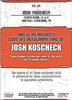 2009 Topps UFC Round 2 - Autographs #FA-JK Josh Koscheck Back