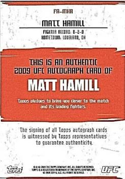 2009 Topps UFC Round 2 - Autographs #FA-MHA Matt Hamill Back