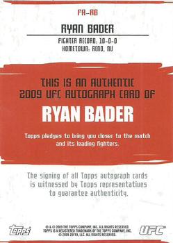 2009 Topps UFC Round 2 - Autographs #FA-RB Ryan Bader Back