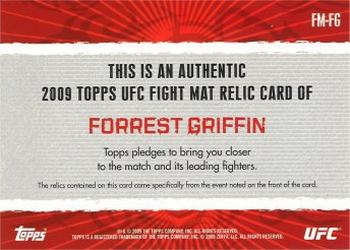 2009 Topps UFC Round 2 - Fight Mat Relics #FM-FG Forrest Griffin Back