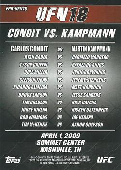 2009 Topps UFC Round 2 - Fight Poster #UFN18 Ultimate Fight Night 18 Back