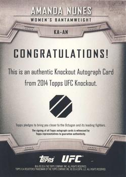2014 Topps UFC Knockout - Autographs #KA-AN Amanda Nunes Back