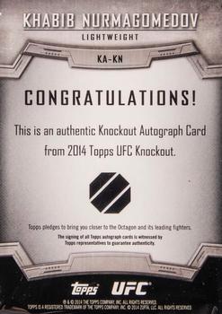 2014 Topps UFC Knockout - Autographs #KA-KN Khabib Nurmagomedov Back