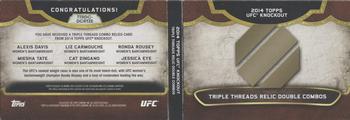 2014 Topps UFC Knockout - Triple Threads Relics Double Combo Book #TTRDC-DCRTZE Alexis Davis / Jessica Eye / Cat Zingano / Miesha Tate / Ronda Rousey / Liz Carmouche Back