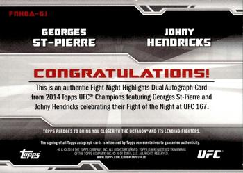 2014 Topps UFC Champions - Fight Night Highlights Autographs Dual #FNHDA-GJ Johny Hendricks / Georges St-Pierre Back