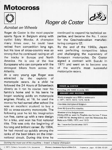 1977-79 Sportscaster Series 1 #01-01 Roger de Coster Back
