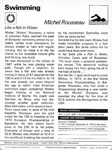 1977-79 Sportscaster Series 1 #01-08 Michel Rousseau Back