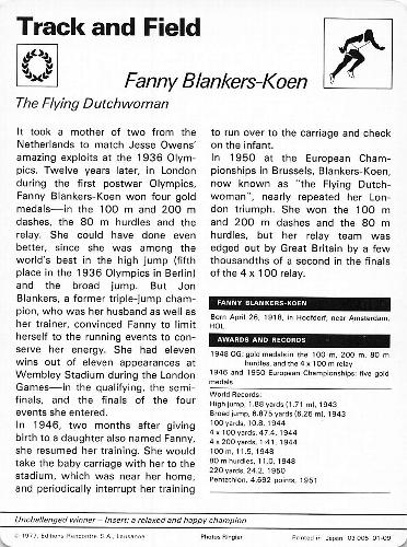 1977-79 Sportscaster Series 1 #01-09 Fanny Blankers-Koen Back