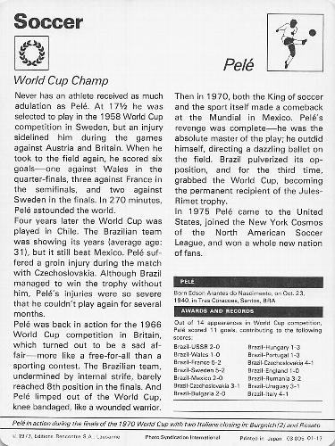 1977-79 Sportscaster Series 1 #01-17 Pele Back
