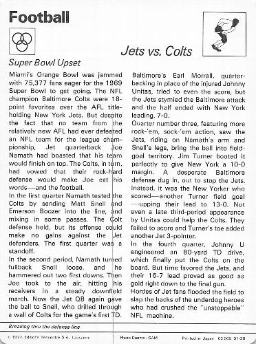 1977-79 Sportscaster Series 1 #01-20 Jets vs Colts Back