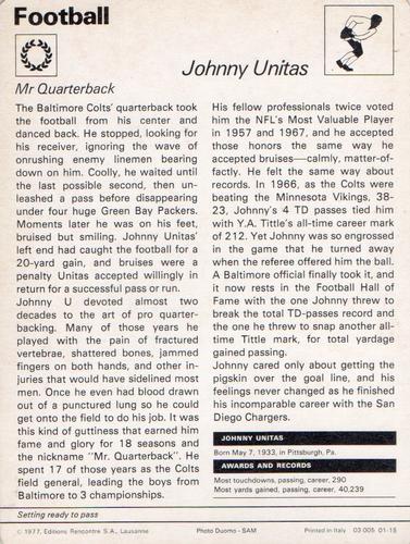 1977-79 Sportscaster Series 1 #01-15 Johnny Unitas Back