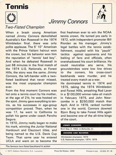 1977-79 Sportscaster Series 1 #01-18 Jimmy Connors Back