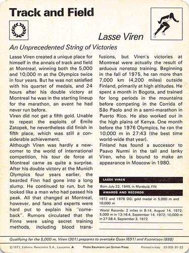 1977-79 Sportscaster Series 1 #01-22 Lasse Viren Back