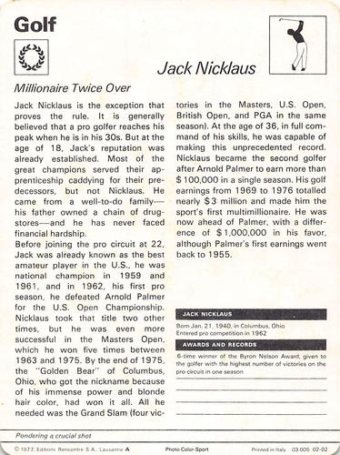 1977-79 Sportscaster Series 2 #02-02 Jack Nicklaus Back