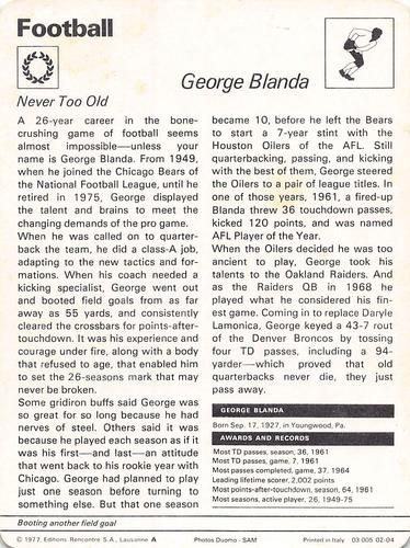 1977-79 Sportscaster Series 2 #02-04 George Blanda Back