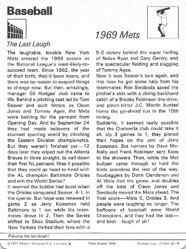 1977-79 Sportscaster Series 2 #02-16 1969 Mets Back