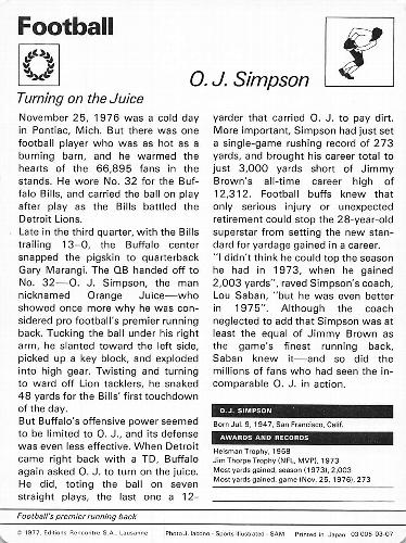 1977-79 Sportscaster Series 3 #03-07 O.J. Simpson Back