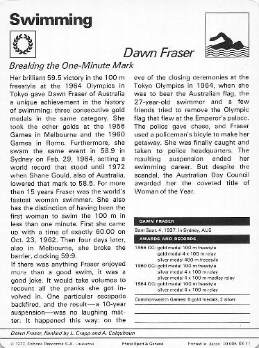 1977-79 Sportscaster Series 3 #03-11 Dawn Fraser / Alva Colquhoun / Lorraine Crapp Back