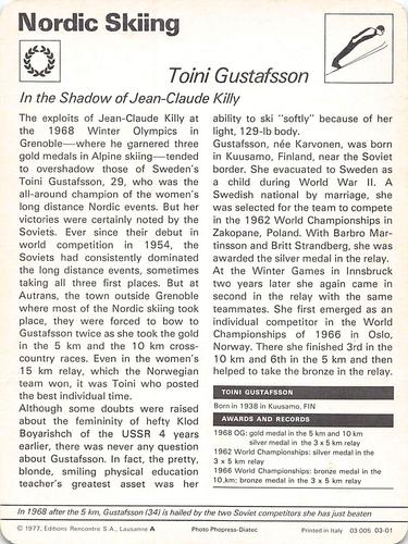 1977-79 Sportscaster Series 3 #03-01 Toini Gustafsson Back