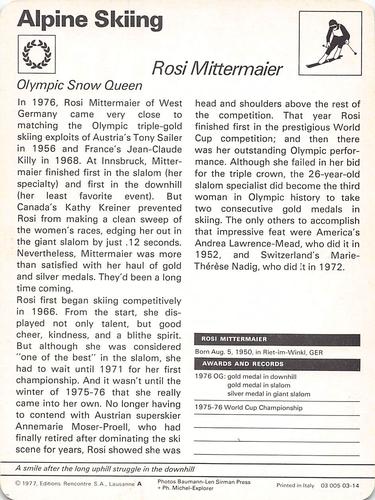 1977-79 Sportscaster Series 3 #03-14 Rosi Mittermaier Back