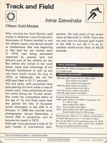 1977-79 Sportscaster Series 3 #03-22 Irena Szewinska Back