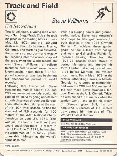 1977-79 Sportscaster Series 3 #03-23 Steve Williams Back