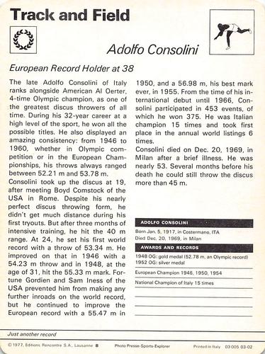 1977-79 Sportscaster Series 3 #03-02 Adolfo Consolini Back