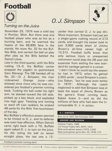 1977-79 Sportscaster Series 3 #03-07 O.J. Simpson Back