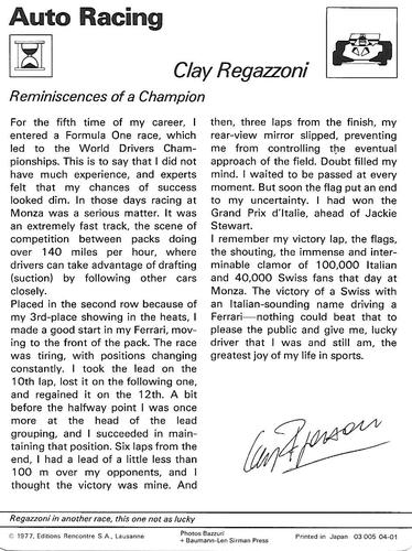 1977-79 Sportscaster Series 4 #04-01 Clay Regazzoni Back