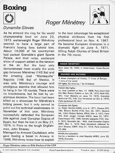 1977-79 Sportscaster Series 4 #04-03 Roger Menetrey Back