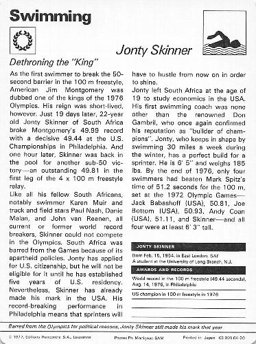 1977-79 Sportscaster Series 4 #04-20 Jonty Skinner Back