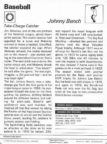 1977-79 Sportscaster Series 4 #04-22 Johnny Bench Back