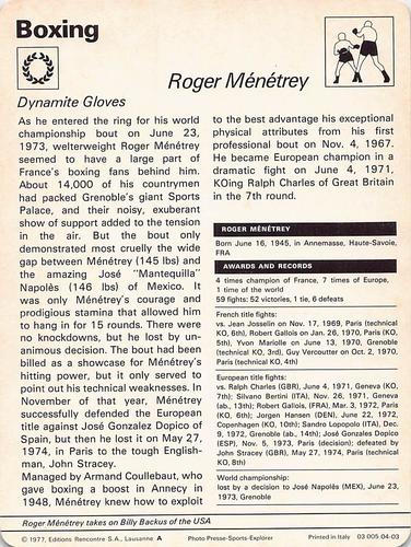1977-79 Sportscaster Series 4 #04-03 Roger Menetrey Back