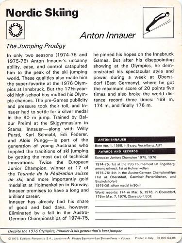 1977-79 Sportscaster Series 4 #04-06 Anton Innauer Back