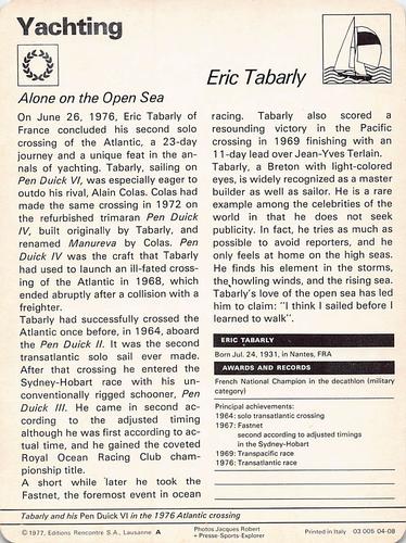 1977-79 Sportscaster Series 4 #04-08 Eric Tabarly Back