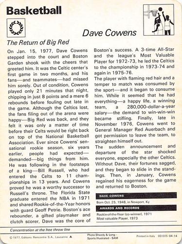 1977-79 Sportscaster Series 4 #04-14 Dave Cowens Back