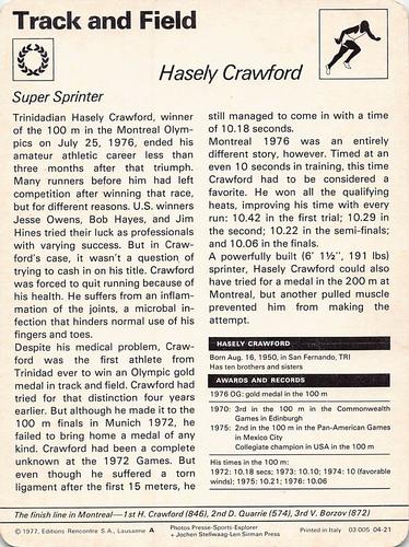 1977-79 Sportscaster Series 4 #04-21 Hasely Crawford Back