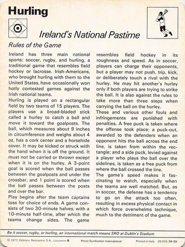 1977-79 Sportscaster Series 4 #04-09 Ireland's National Pastime Back