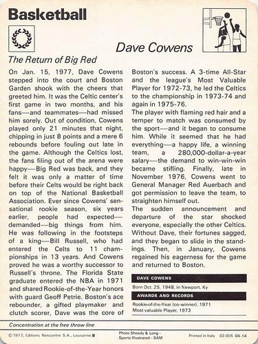 1977-79 Sportscaster Series 4 #04-14 Dave Cowens Back
