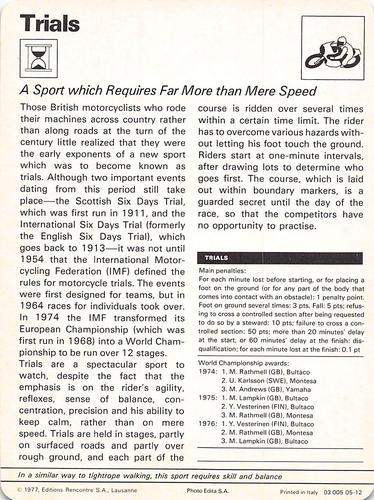 1977-79 Sportscaster Series 5 #05-12 A Sport which Requires Far More than Mere Speed Back