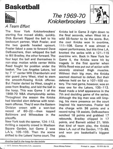1977-79 Sportscaster Series 5 #05-19 The 1969-70 Knickerbockers Back