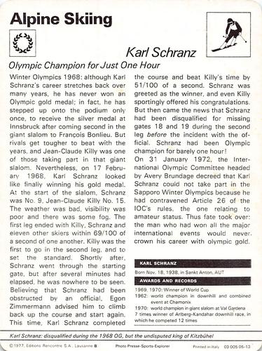 1977-79 Sportscaster Series 5 #05-13 Karl Schranz Back