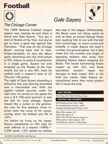 1977-79 Sportscaster Series 5 #05-23 Gale Sayers Back