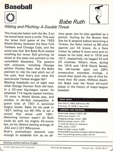 1977-79 Sportscaster Series 5 #05-11 Babe Ruth Back