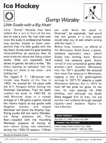 1977-79 Sportscaster Series 6 #06-07 Gump Worsley Back