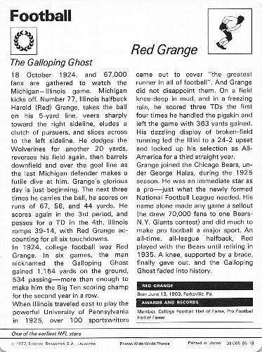 1977-79 Sportscaster Series 6 #06-13 Red Grange Back